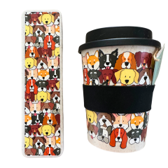 IS Gift The Dog Collective Wheat Straw Travel Cup & Cutlery Set | Black & Grey